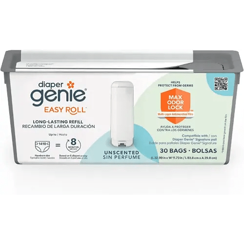 Diaper Genie Easy Roll Refill with 30 Bags | Lasts Up to 8 Months or Holds Up to 1410 Newborn Diapers Per Refill
