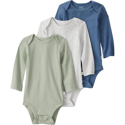 little planet by carter's Boy 3-pack Long Sleeve Bodysuits made with Organic Cotton, Navy, Grey, Green, 3M