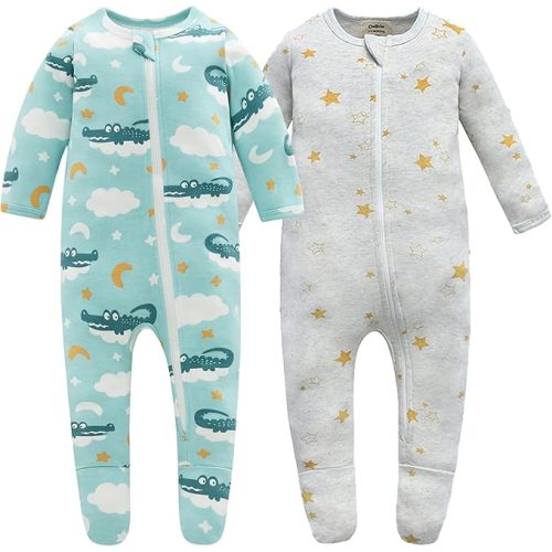 Owlivia Organic Cotton Baby Pajamas, Boys Girls Zip Front Sleep 'N Play Pjs, Footed Sleeper, Long Sleeve