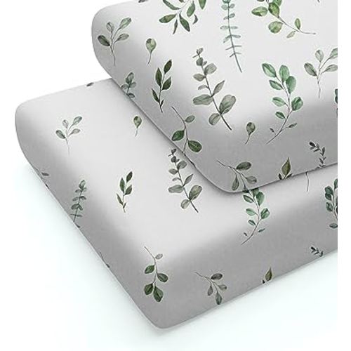 Crib Sheets Set of 2 Soft Cotton Blend Fitted Baby Crib Sheet- Neutral Green 2 Pack- Crib Bed Mattress & Toddler Bed Sheet by Max&So