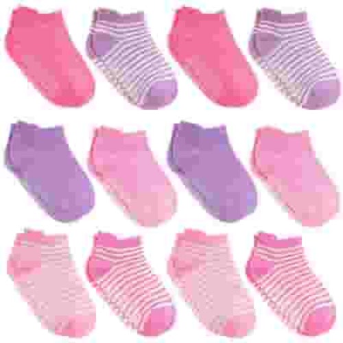 Debra Weitzner Non Slip Ankle Socks With Grips for Toddlers 12 to 36 Months Old, Girls Solid & Striped 12 Pairs