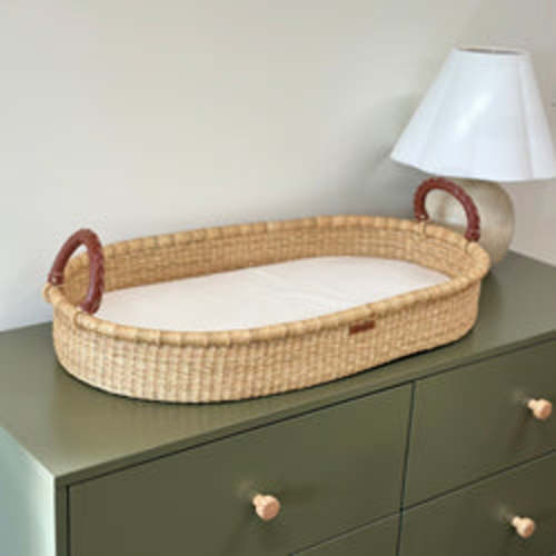 Brown Vegan Leather Handle Changing Basket