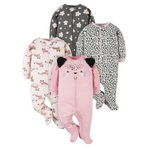 Gerber Baby Girl Sleep 'n Play Footed Pajamas, 4-Pack
