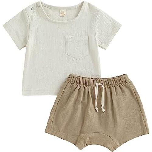  Newborn Baby Boy Girl Waffle Cotton Shorts Set Summer Solid  T-Shirt Tops High Waist Drawstring Casual Shorts Outfit (Brown,0-6 Months):  Clothing, Shoes & Jewelry