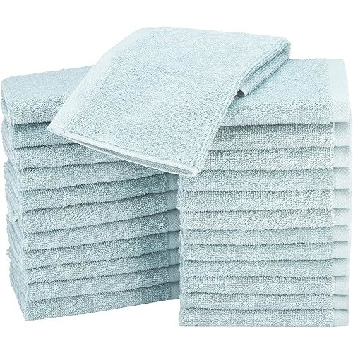 AmazonBasics - Toallas de algodón de tejido de rizo, de secado rápido, extraabsorbentes, paquete de 24 unidades, color azul hielo, 12 x 12 pulgadas