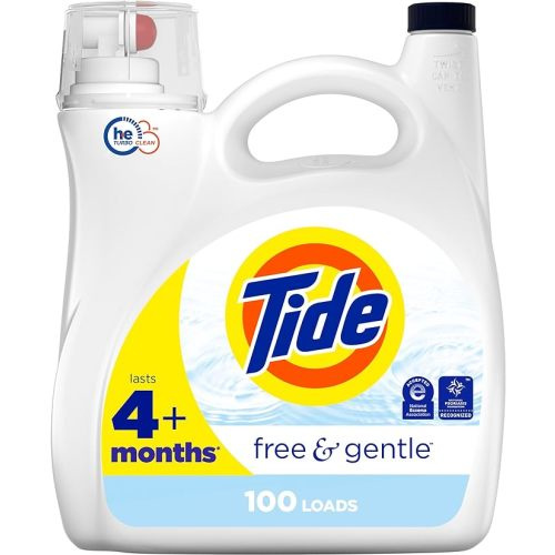 Tide Free & Gentle Laundry Detergent Liquid, HE Compatible, 100 Loads, 146 fl oz Hypoallergenic Laundry Detergent for Sensitive Skin - 1.03 Gallon (Pack of 1)
