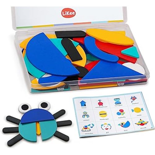 LiKee Open Ended Wooden Shape Puzzles with 36 Blocks and 60 Pattern Shapes for Toddlers 3+ Years Old, Montessori Toys Preschool Education Activity for Kids 4-8 Yrs