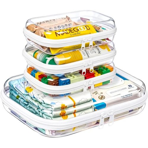 5 Pack Diaper Bag Organizer Pouches, Clear Hard Shell Zipper Cases for Baby Travel Essentials, Waterproof Storage Box for Pacifier Snacks Toys Wipes Clothes, Makeup Bag, Lego Toy Storage, Toiletry Bag