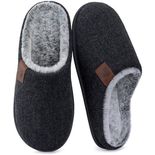 ULTRAIDEAS Men's Fuzzy Scuff Slippers Comfy Winter Warm Indoor House Shoes Fur Lined
