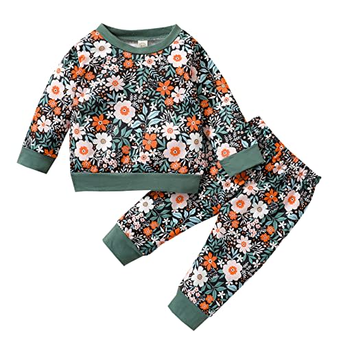 RogPrincekids Baby Girl Clothes Set Long Sleeve Sweatshirts Tops Pants Toddler Girls Cute Floral Outfits
