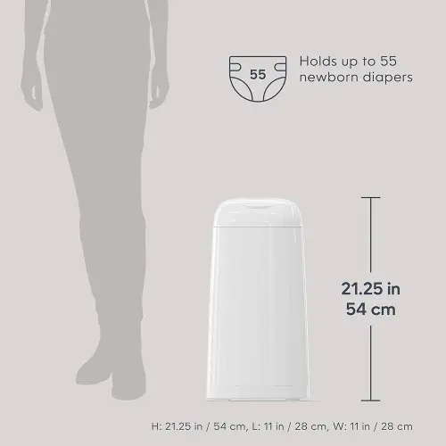 Diaper Genie Classic Pail Includes 1 Starter Square Refill That can Hold up to 165 Newborn-Sized Diapers.
