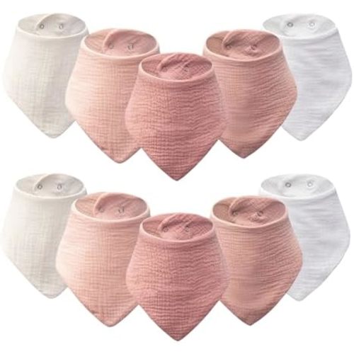 10-Pack Baby Bandana Bibs, 100% Cotton Drool Bibs for Boys & Girls, Soft Absorbent Teething Bib for Newborn Infant Toddler