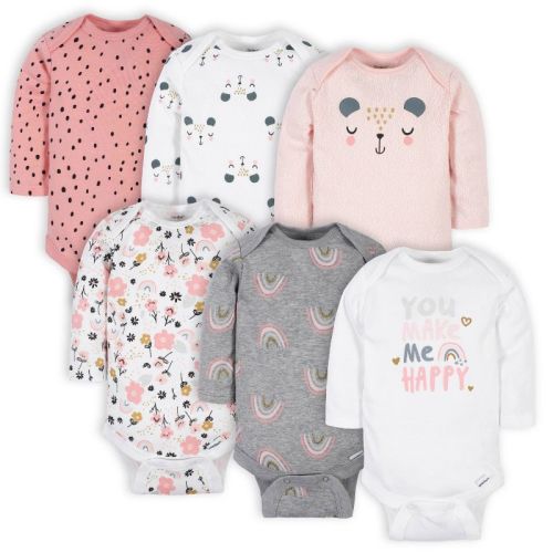 Gerber Baby Girls' Long Sleeve Onesies Bodysuits - 6-Pack, Color: Bear, Size: 3-6 months