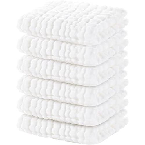 Yoofoss Muslin Baby Washcloths 100% Cotton Face Towels 6 Pack Wash Cloths for Baby 12x12in Soft and Absorbent Baby Wipes (White)