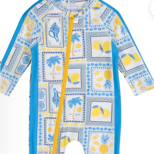 Sunsuit - Long Sleeve Romper Swimsuit | "Mediterranean Lemons"