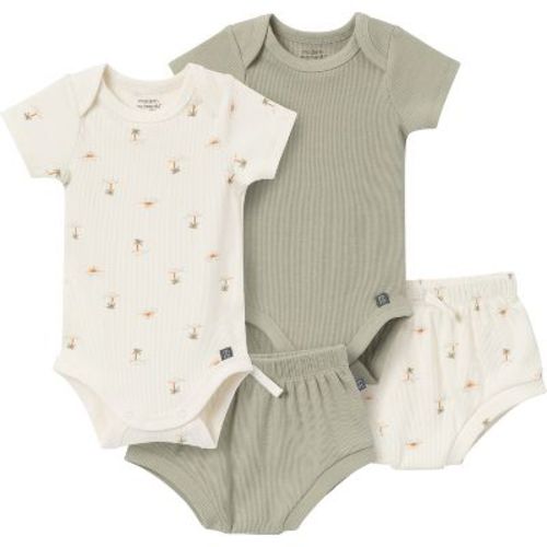 Modern Moments™ By Gerber Baby Neutral 4-pack Short Sleeve Bodysuit And Shorts Set, Ivory Mini Island/md Green, 0-3 Months