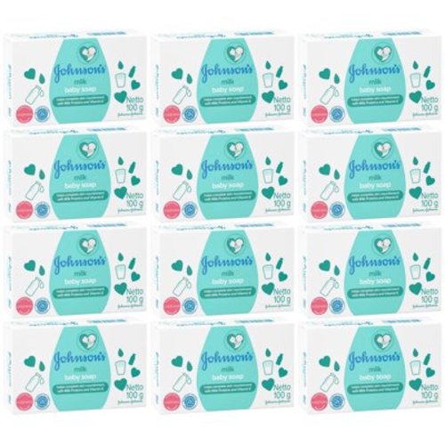Johnson's Milk Baby Bar Soap with Milk Proteins and Vitamin E, 3.5 Ounce / 100 Gram (Pack of 12)