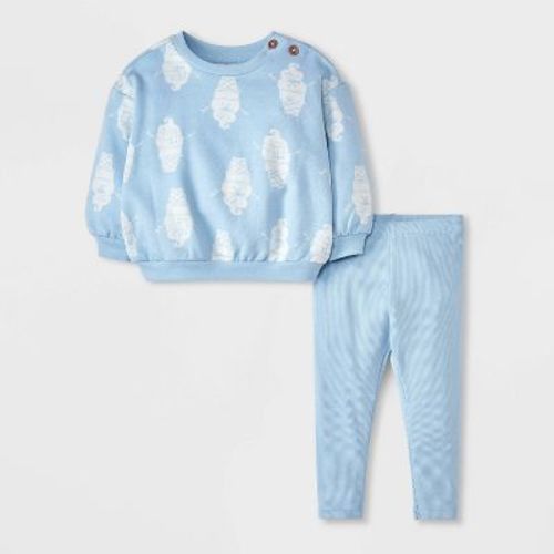 Baby Girls' Snowman Cone Fleece Sweatshirt & Ribbed Leggings Set - Cat & Jack™ Light Blue 0-3m