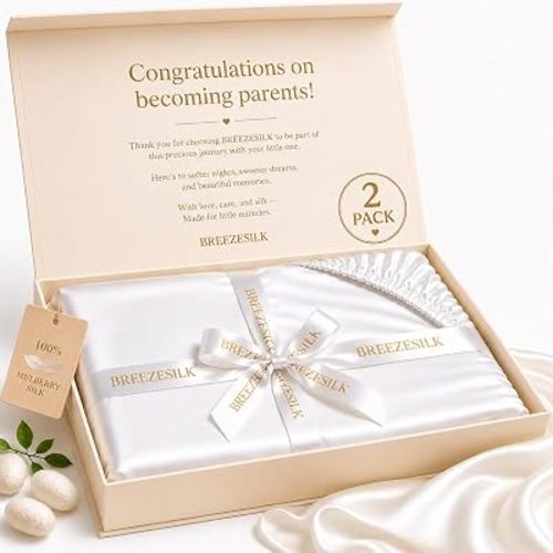 Silk Crib Sheets for Baby, 2 Pack Crib Sheets with 100% Mulberry Not Stain, Gentle On Sensitive Hair, Softness Breathable Cooling 19 Momme Silk Mattress Cover for Boys & Girl, 28x52x8in (White)