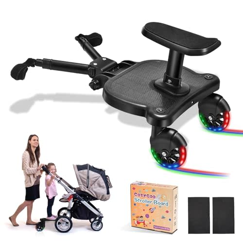 CozyGoo Universal Stroller Board, 2 LED Lighted Wheels and Detachable Seat, Sit and Stand Stroller Glider Board, Buggy Board for 99% of Strollers, Holds Children Up to 55lbs