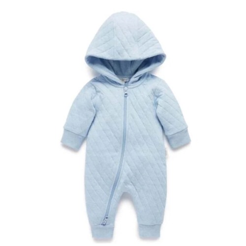 Quilted Coverall Soft Blue Melange - Purebaby Rompers | Maisonette