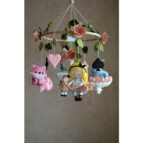Girl baby mobile Alice in wonderland, nursery mobile, Baby crib mobile baby shower gift, nursery hanging mobile newborn