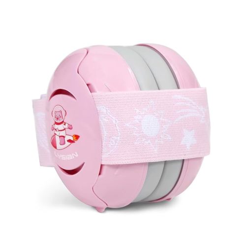 LYSIAN Pink Baby Ear Muffs Noise Cancelling with Elastic Headband, Baby Headphones Earmuffs for Infant Hearing Protection Sleeping, Nap, Travel, Games, Festival