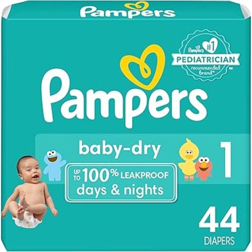 Pampers Baby Dry Diapers - Size 1, 44 Count, Absorbent Disposable Diapers