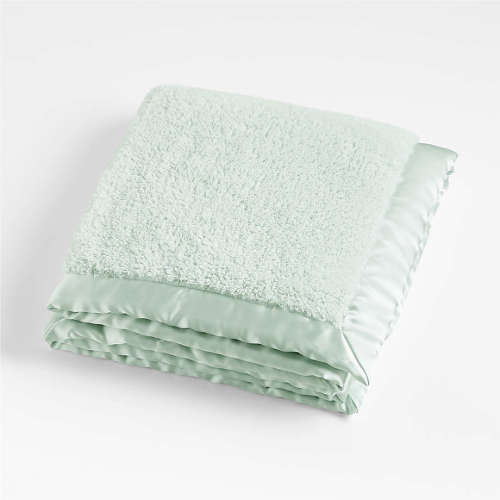 Mint Satin Trim Plush Baby Stroller Blanket