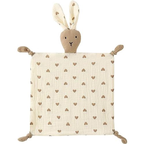 Organic Cotton Muslin Lovey Blanket, Organic Cotton Muslin Bunny Security Blanket Soft & Breathable Lovie Baby Gifts for Boys and Girls