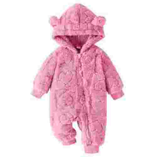 FYMNSI Baby Girls Boys Winter Clothes Newborn Fleece Rompers Onesie Warm Hooded Zipper Jumpsuit Outfits 6-9 Months Rose Red
