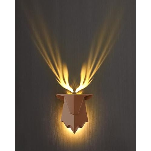Fuloon Antler Night Light with Remote Control, Adjustable Deer Wall Lamp Battery Operated and Removable Charging for Bedroom, Living Room, Hallway Brown 1 PC