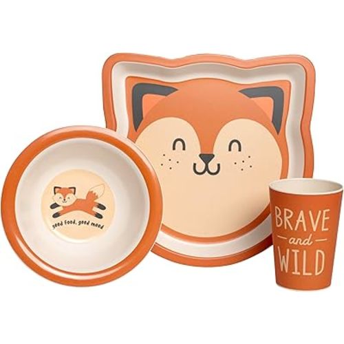 Pearhead Fox Baby Feeding Set, Includes Plate, Bowl, and Cup, Baby and Toddler Dinnerware Feeding Essentials, Baby Led Weaning, 12+ Months