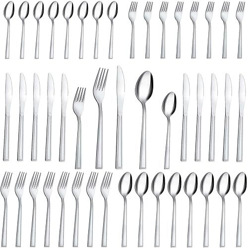 Silverware Set, Hunnycook 40-piece Silverware Set for 8, Stainless Steel Flatware Set, Include Fork Knife Spoon Set, Mirror Polished, Dishwasher Safe, Cutlery Set for Home Kitchen Restaurant Hotel