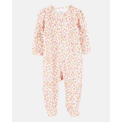 Baby Girl Floral 2-Way Zip Cotton Sleep & Play Pajamas - Pink