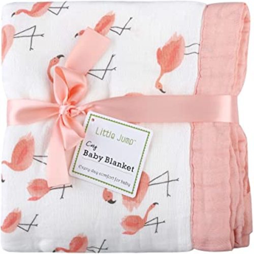 Little Jump Flamingo Baby Blanket - Silky Soft and Breathable Muslin Blankets Baby Girl Quilts- Large 47" x 47" - 2 Layers Toddler Bed Blanket (Flamingo)