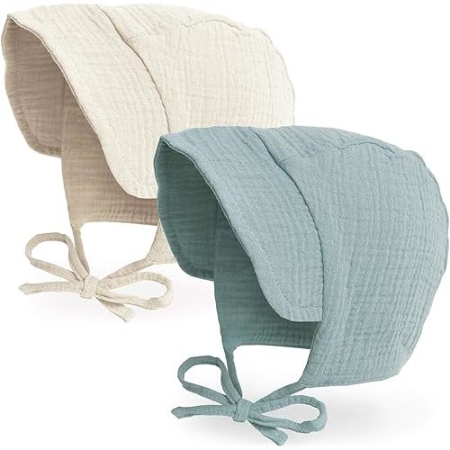 Baby Hat Brimmed Sun Bonnet Muslin Double Gauze Toddler Sun Hat Infant Boys Girls Beanie Caps, 6m 12m 24m