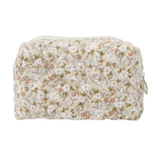 Unique Bargains Women White Tea Flower Quilting Makeup Bag 1 Pc Light Brown