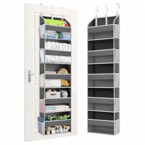 Brotasdro Over-the-Door 5-Shelf Hanging Organizer with Side Pockets for Closet, Bathroom, Toys & Pantry Storage, Gray