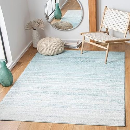 SAFAVIEH Adirondack Collection Area Rug - 6' x 9', Aqua & Ivory, Modern Ombre Design, Non-Shedding & Easy Care, Ideal for High Traffic Areas in Living Room, Bedroom (ADR113J)