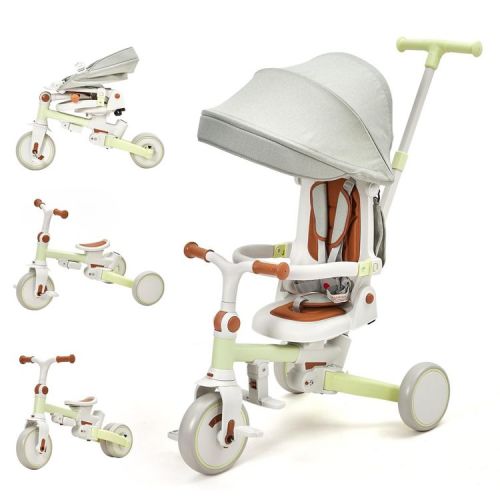 7-in-1 Foldable Baby Tricycle w/ Parent Handle, Safety Harness & Canopy ¨C Adjustable for Ages 1-6, Balance Bike & Stroller Modes
