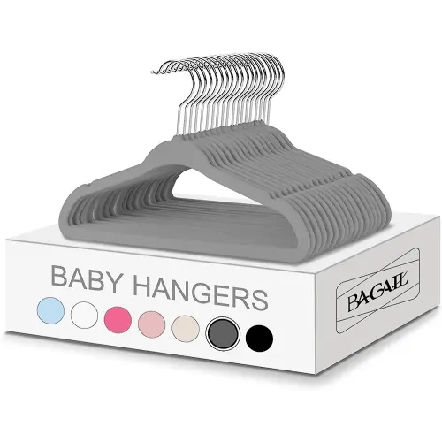 BAGAIL Kids Velvet Hangers 11” Inch Children's Clothes Hangers Non-Slip Baby Hangers for Infant/Toddler (Grey,50pack)