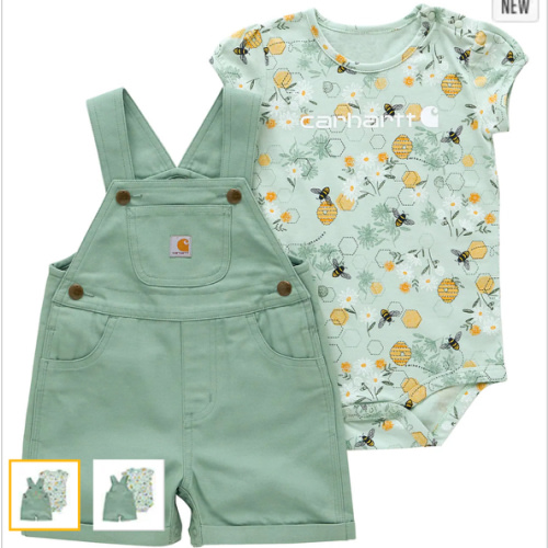Girls' 2-Piece Short Sleeve Bee Bodysuit & Canvas Shortall Set (Infant) | Full Stock Sale | Carhartt