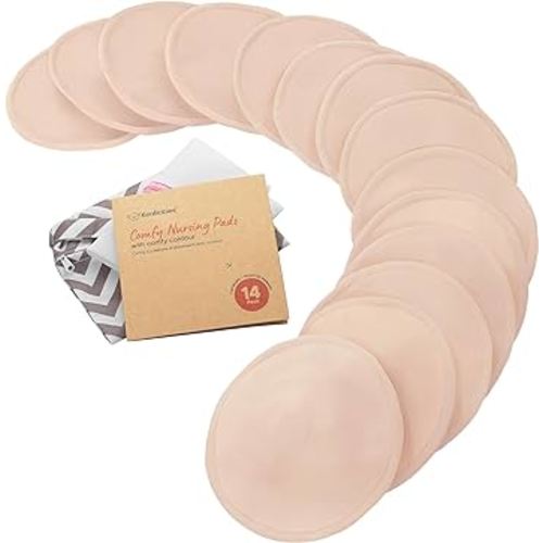 Organic Nursing Pads - 14 Washable Viscose Derived from Bamboo Breastfeeding Pads, Wash Bag, Reusable Breast Pads for Breastfeeding, Nipple Pads for Breastfeeding Essentials(Pink Sand, L 4.8")