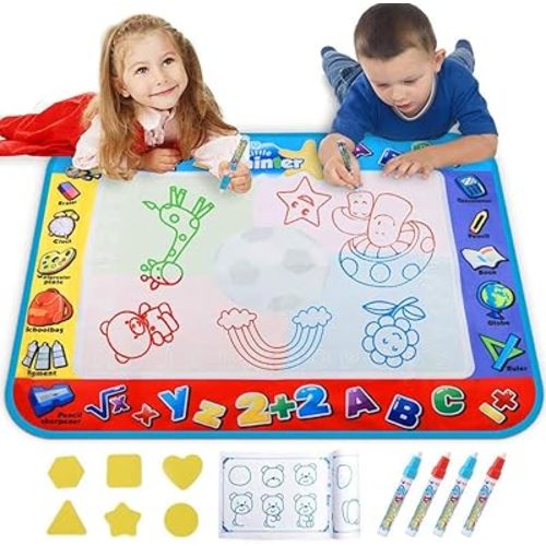 Alago Aqua Coloring Mat,Kids Toys Large Water Painting Mat,Toddlers Doodle Pad with 4 Colors,Gifts for Girls Boys Age 3 4 5+ Years Old,4 Pens,Drawing Molds and Booklet Included