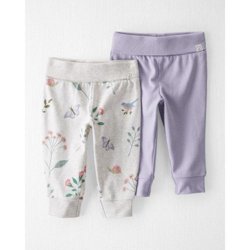 Carter's Little Planet Baby 2-Pack Organic Cotton Grow-With-Me Pants - 3M - Style,Lilac, Botanical Print