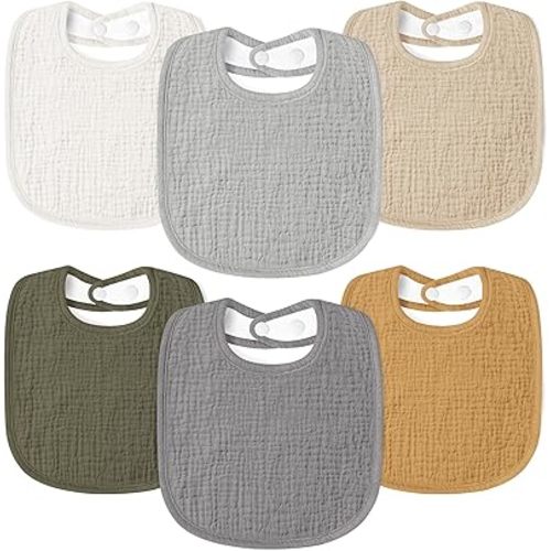 Susurration Muslin Baby Drool Bibs 6Pack Soft Square Adjustable Baby Bandana Bibs for Unisex Girls & Boys