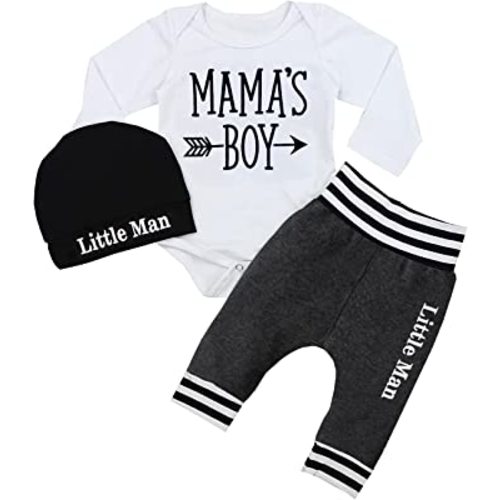 Fommy Newborn Baby Boy Clothes New to The Crew Letter Print Romper+ Pants+Hat 3PCS Outfit
