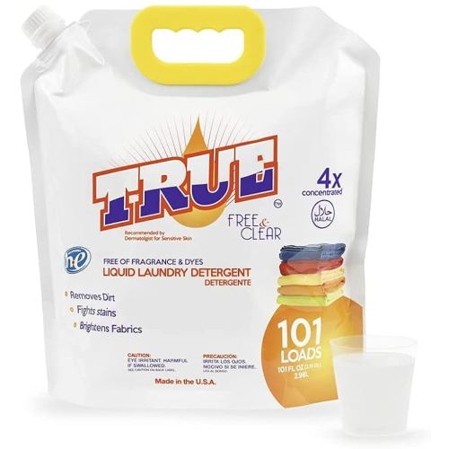 True Detergent - Free & Clear Laundry Detergent - Clear Liquid Laundry Detergent Free of Fragrances & Dyes - 101 Fluid Ounces (101 Loads) - 4X Concentrated