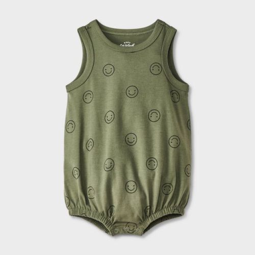 Baby Boys' Smiley Face Romper - Cat & Jack™ Green 0-3m